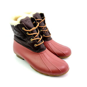 Sperry Saltwater Womens Size 9 Red Brown Leather Sheep Lux Snow Boots STS86783